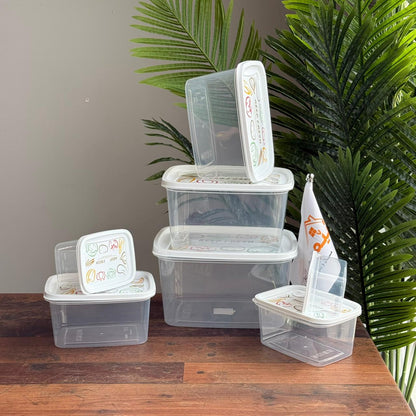7-Piece Multi-Size Rectangular Transparent Food Storage Container Set with Lids