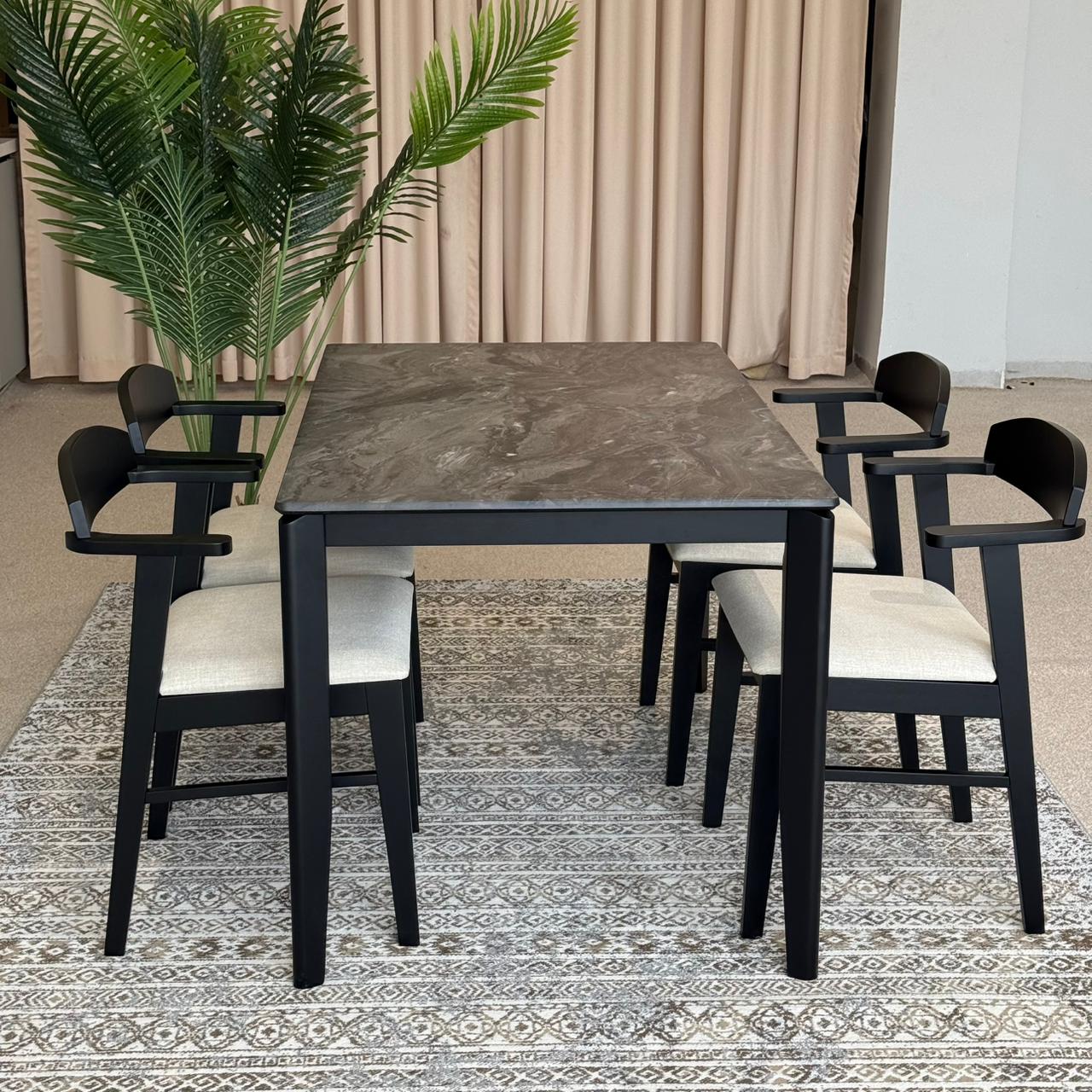 MARQUEE PALADIN Table with DYLAN ZAN Wood- Modern Chairs– Luxury Dining Set