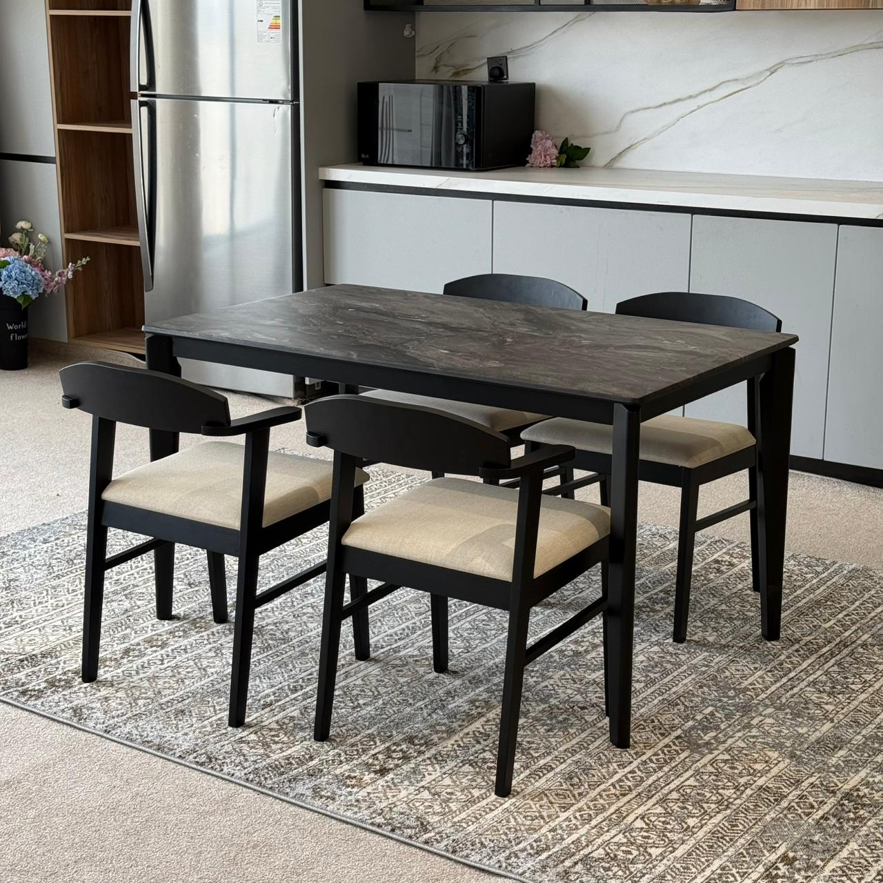 MARQUEE PALADIN Table with DYLAN ZAN Wood- Modern Chairs– Luxury Dining Set