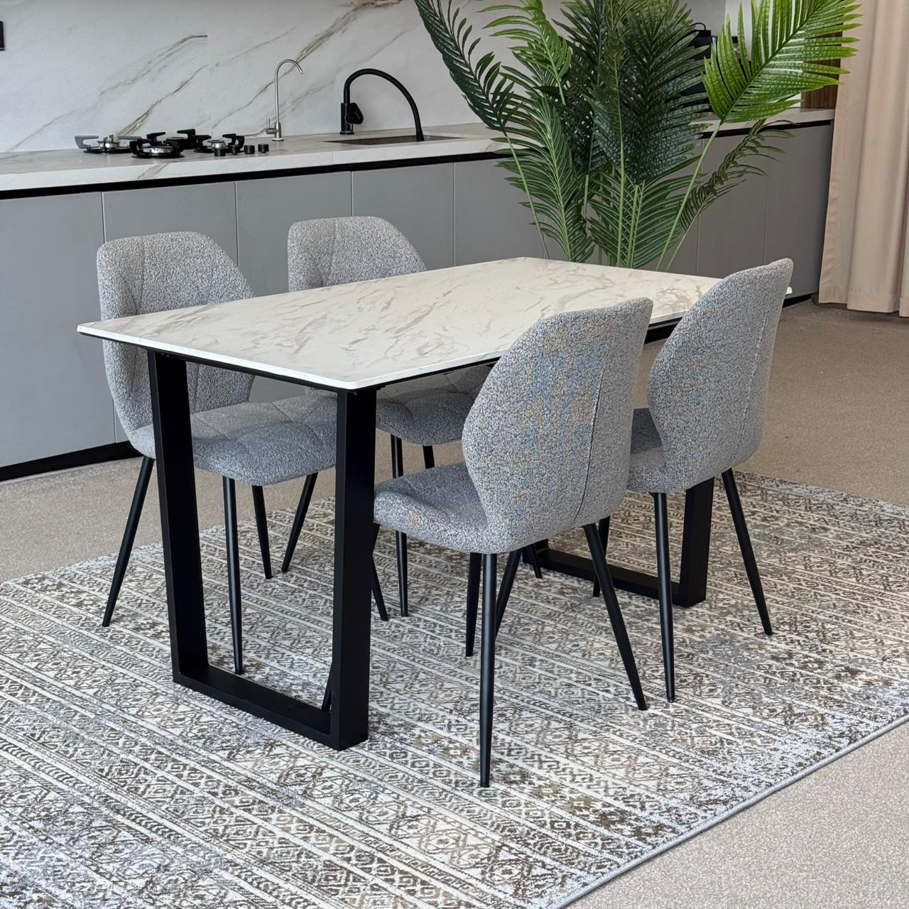 Ruzan Modern Chairs with Egan Marble Luxury Dining Set