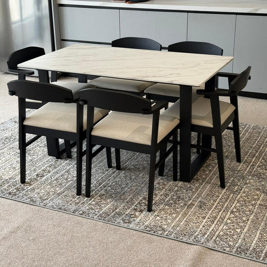 DYLAN ZAN Modern Wooden Chairs with Egan Marble – Luxury Dining Set