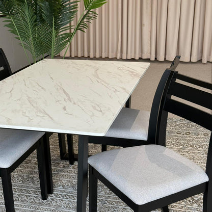 TRISTON Modern Wooden Chairs with Egan Marble Luxury Dining Set