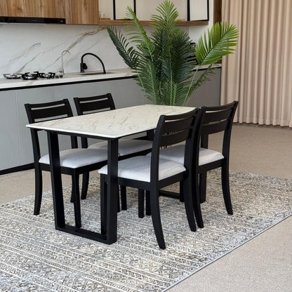TRISTON Modern Wooden Chairs with Egan Marble Luxury Dining Set