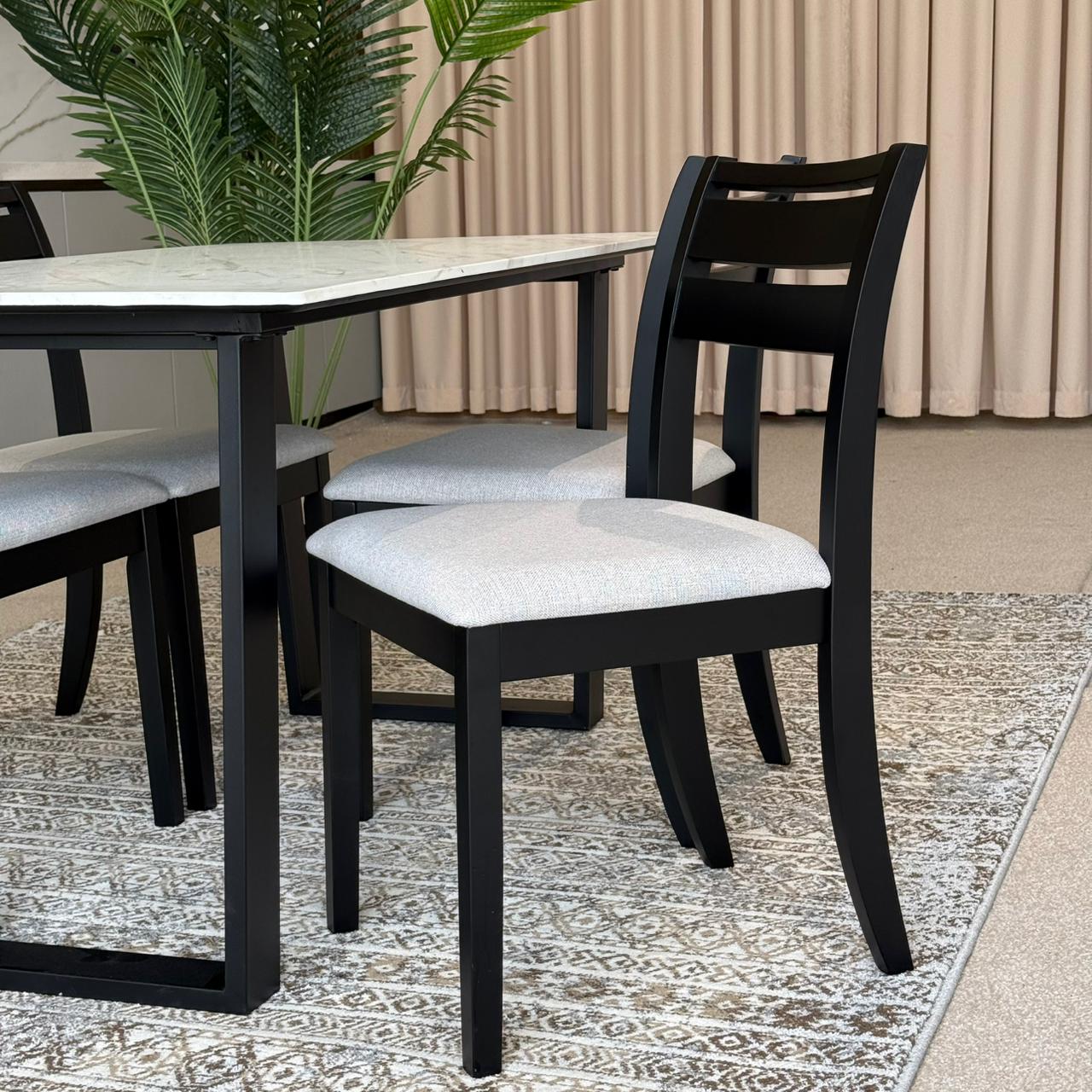 TRISTON Modern Wooden Chairs with Egan Marble Luxury Dining Set
