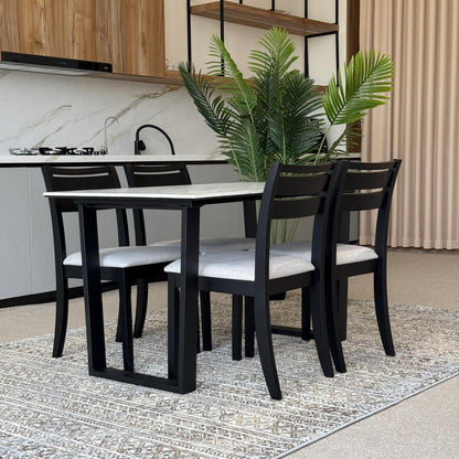 TRISTON Modern Wooden Chairs with Egan Marble Luxury Dining Set