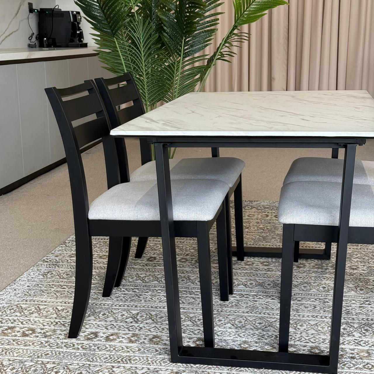 TRISTON Modern Wooden Chairs with Egan Marble Luxury Dining Set