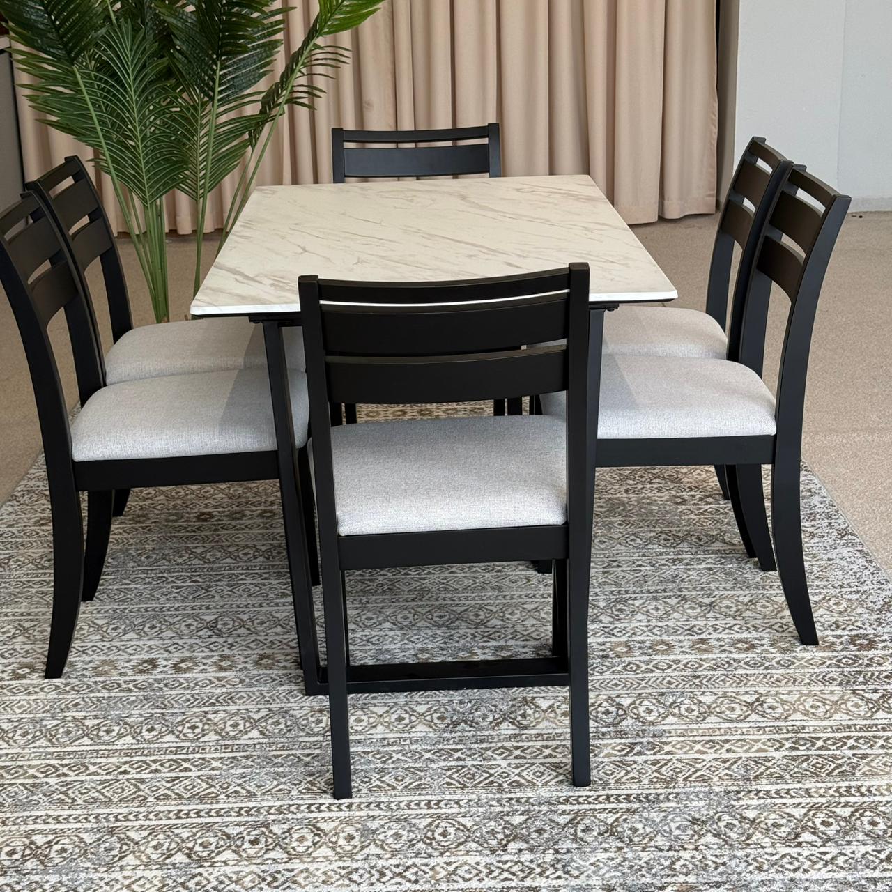 TRISTON Modern Wooden Chairs with Egan Marble Luxury Dining Set