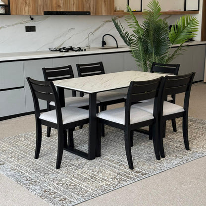 TRISTON Modern Wooden Chairs with Egan Marble Luxury Dining Set