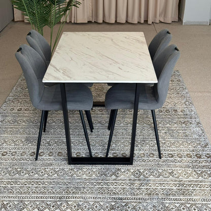 Roza Modern Chairs with Egan Marble Luxury Dining Set
