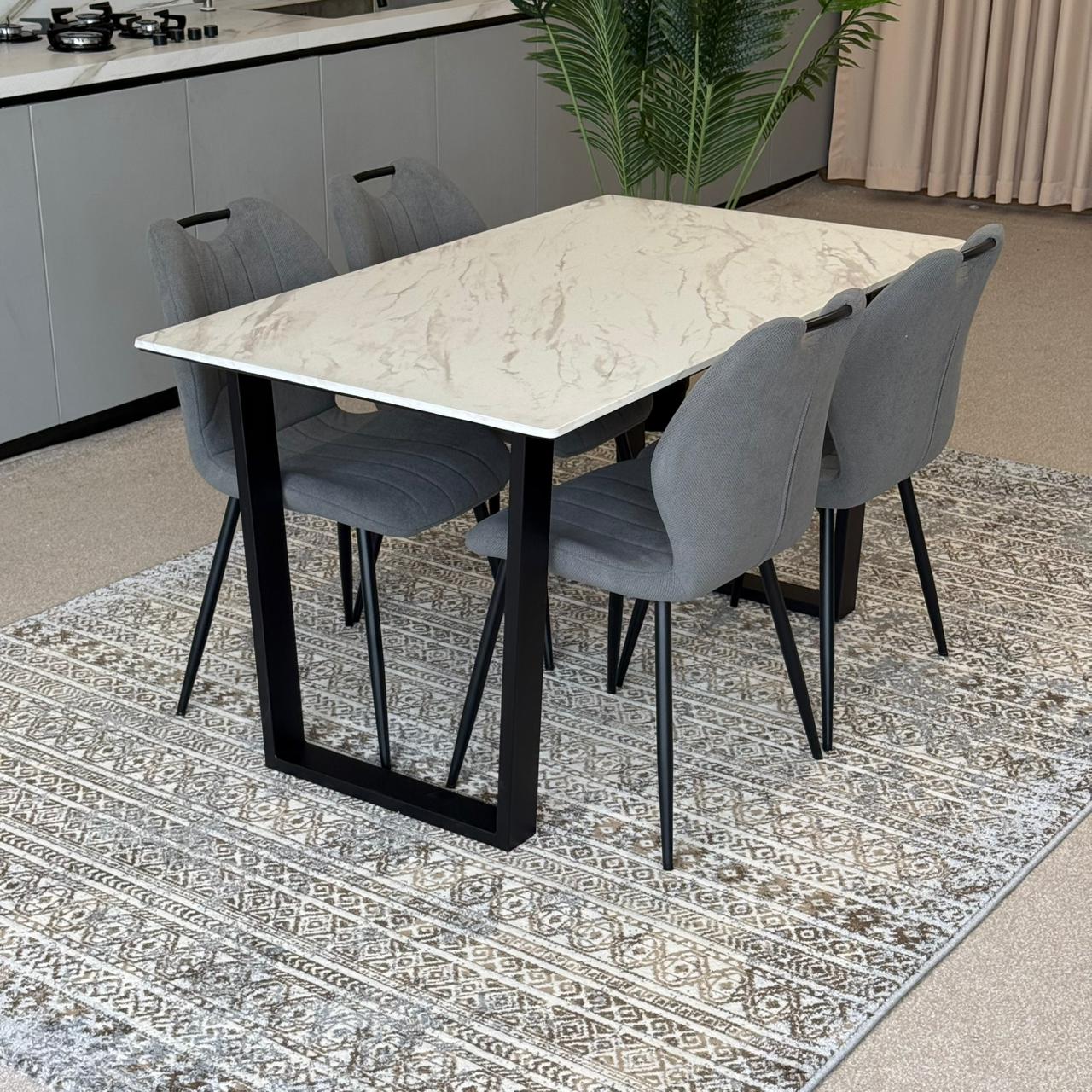 Roza Modern Chairs with Egan Marble Luxury Dining Set