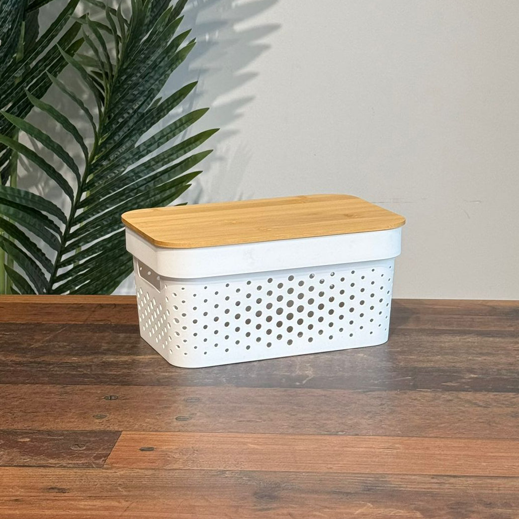 Modern Multi-Purpose Storage Basket With Wooden Lid