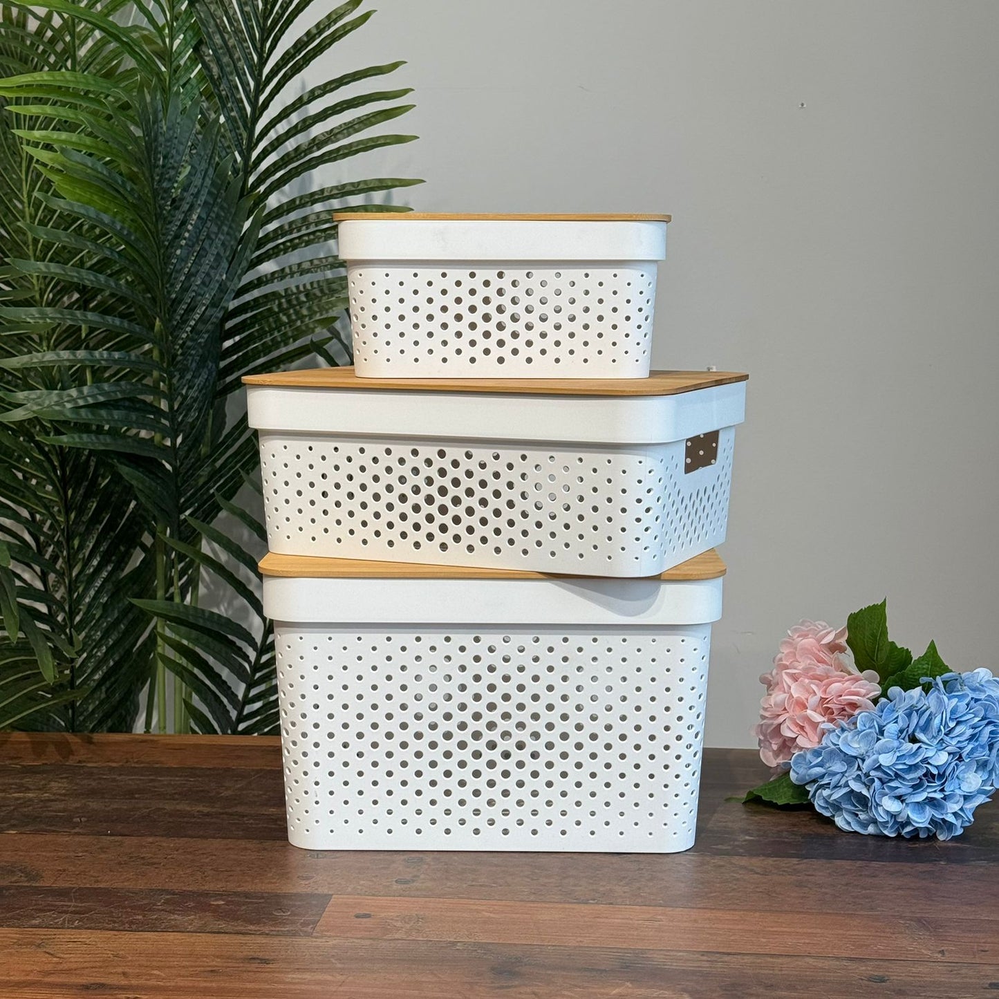 Modern Multi-Purpose Storage Basket With Wooden Lid