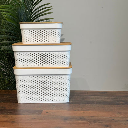 Modern Multi-Purpose Storage Basket With Wooden Lid