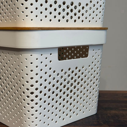 Modern Multi-Purpose Storage Basket With Wooden Lid