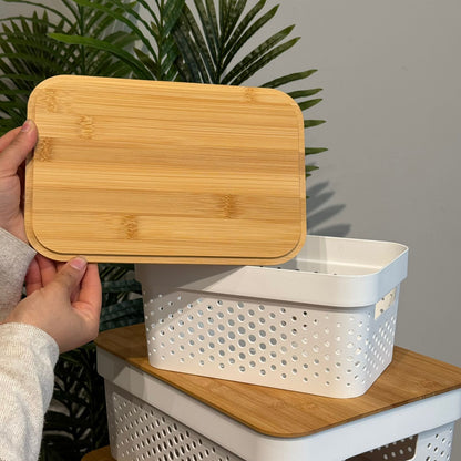 Modern Multi-Purpose Storage Basket With Wooden Lid