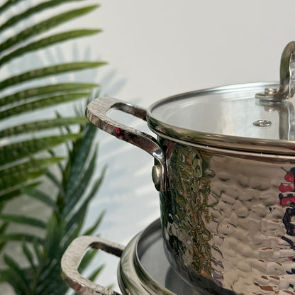 Luxury Hammered Stainless Steel Cookware Set with Frying Pan