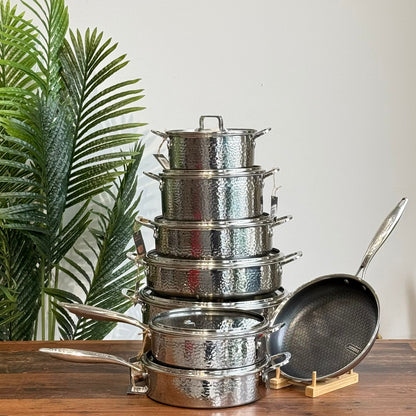 Luxury Hammered Stainless Steel Cookware Set with Frying Pan