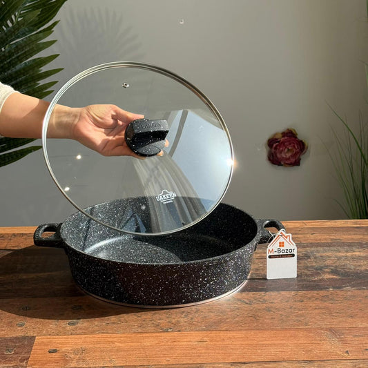Durable Granite Non-Stick Cooking Pot with Glass Lid & Induction Base