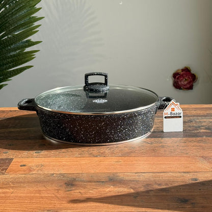 مەنجەڵی چینی گرانیتی پتەو و نەلکاو، لەگەڵ سەری شوشە و بنکەی ئیندەکشن