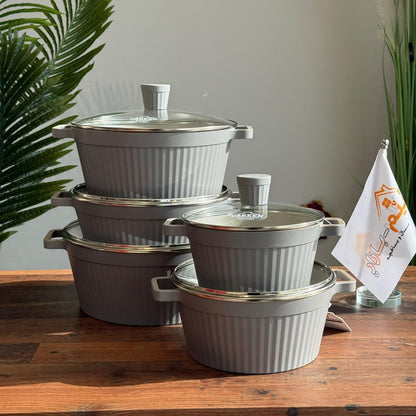 5-Piece High-Quality Cookware Set with Glass Lids & Heat Diffuser Base
