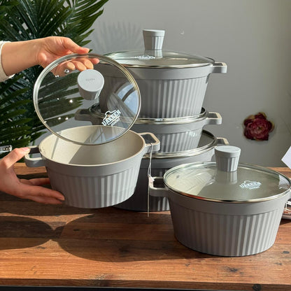 5-Piece High-Quality Cookware Set with Glass Lids & Heat Diffuser Base