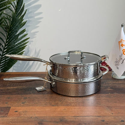 Luxury Hammered Stainless Steel Cookware Set with Frying Pan