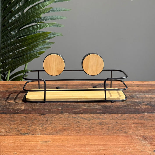 Modern Wall-Mounted Storage Rack with Natural Wood Base & Black Metal Frame