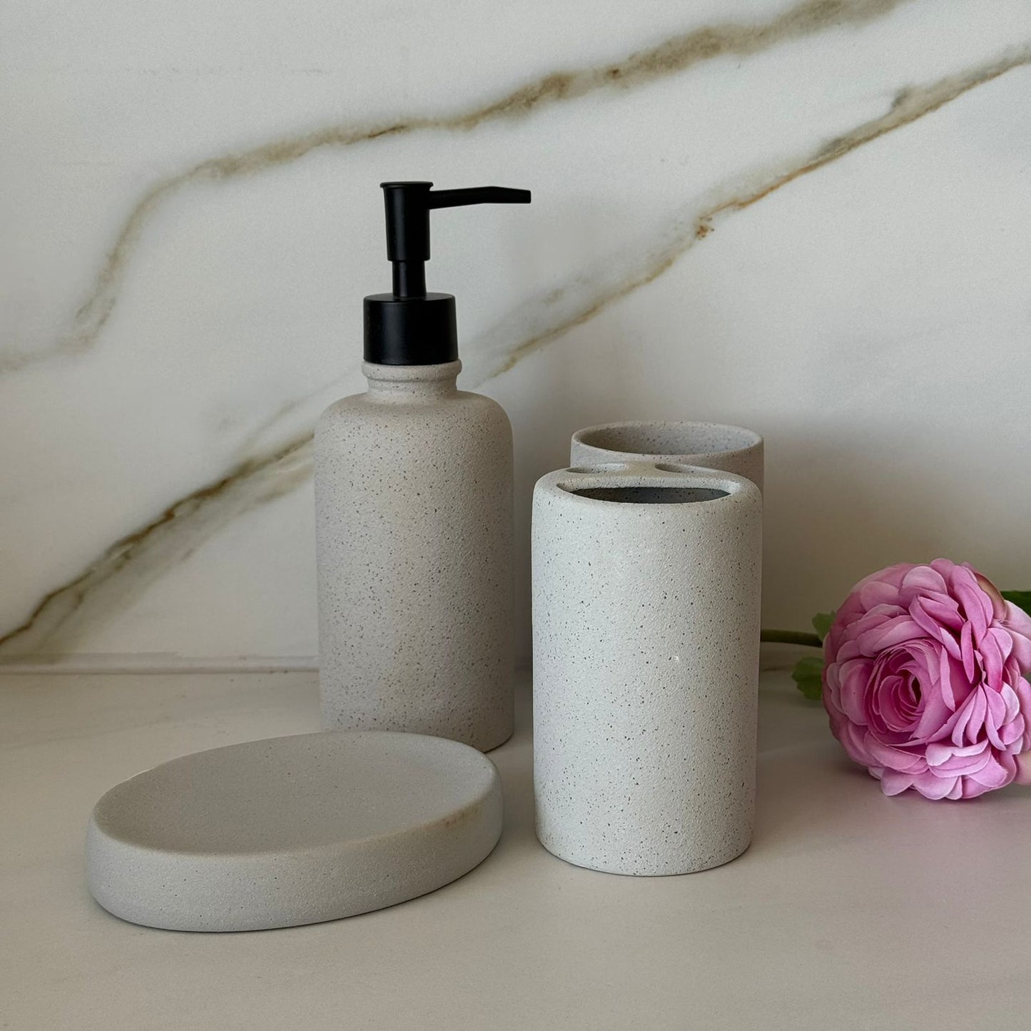Luxury Stoneware Bathroom Accessories Set – 4PCS