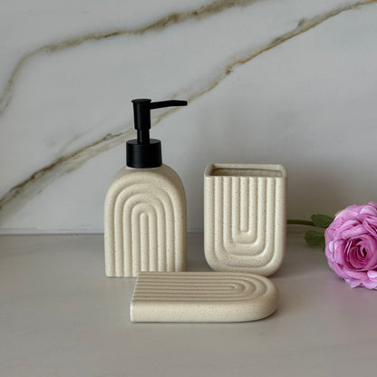 Decorative Stoneware Bathroom Accessories Set – 3PCS
