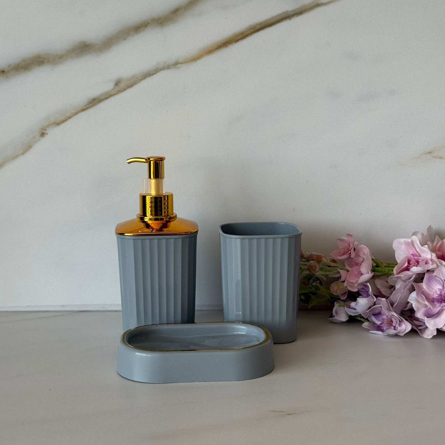 Decorative Stoneware Bathroom Accessories Set – 3PCS