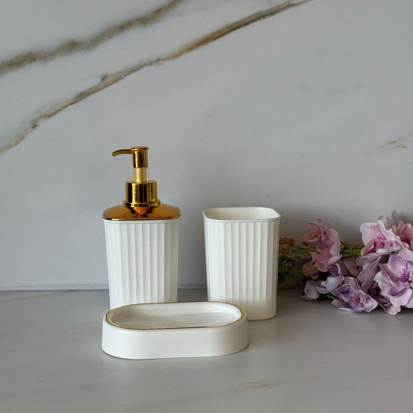 Decorative Stoneware Bathroom Accessories Set – 3PCS