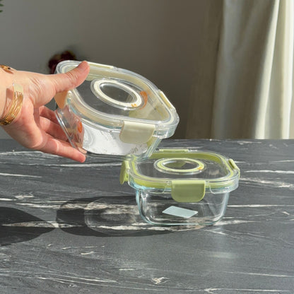 Modern Airtight Glass Food Storage Box Set with Date Dual Lids (Square)