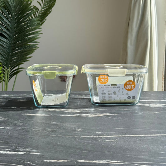 Modern Airtight Glass Food Storage Container with Dual Date Lid (Rectangular)