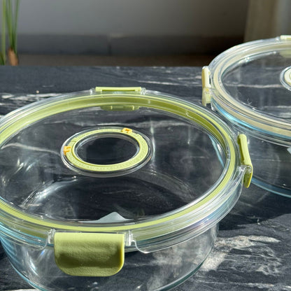 Modern Airtight Glass Food Storage Container with Dual Date Lid (Round)