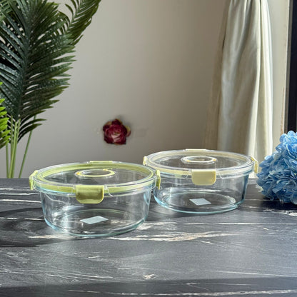 Modern Airtight Glass Food Storage Container with Dual Date Lid (Round)