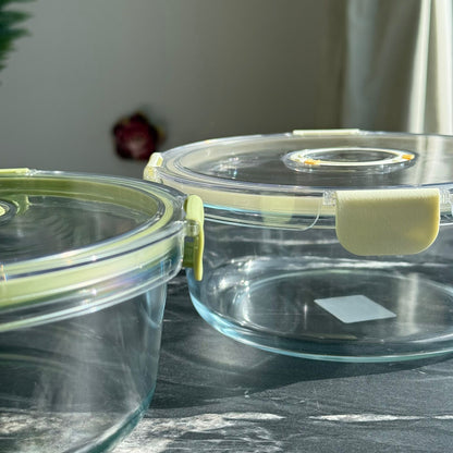 Modern Airtight Glass Food Storage Container with Dual Date Lid (Round)