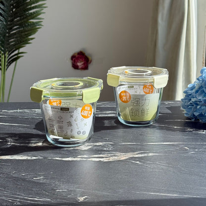 Modern Airtight Glass Food Storage Container with Dual Date Lid (Round)