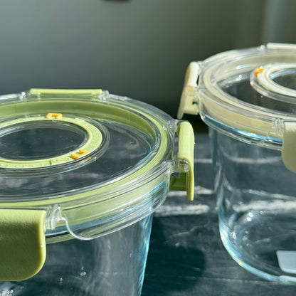 Modern Airtight Glass Food Storage Container with Dual Date Lid (Round)