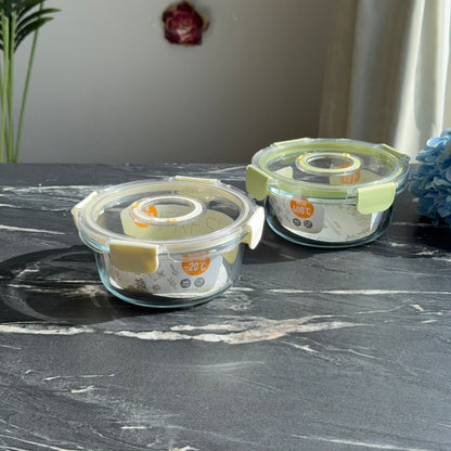 Modern Airtight Glass Food Storage Container with Dual Date Lid (Round)