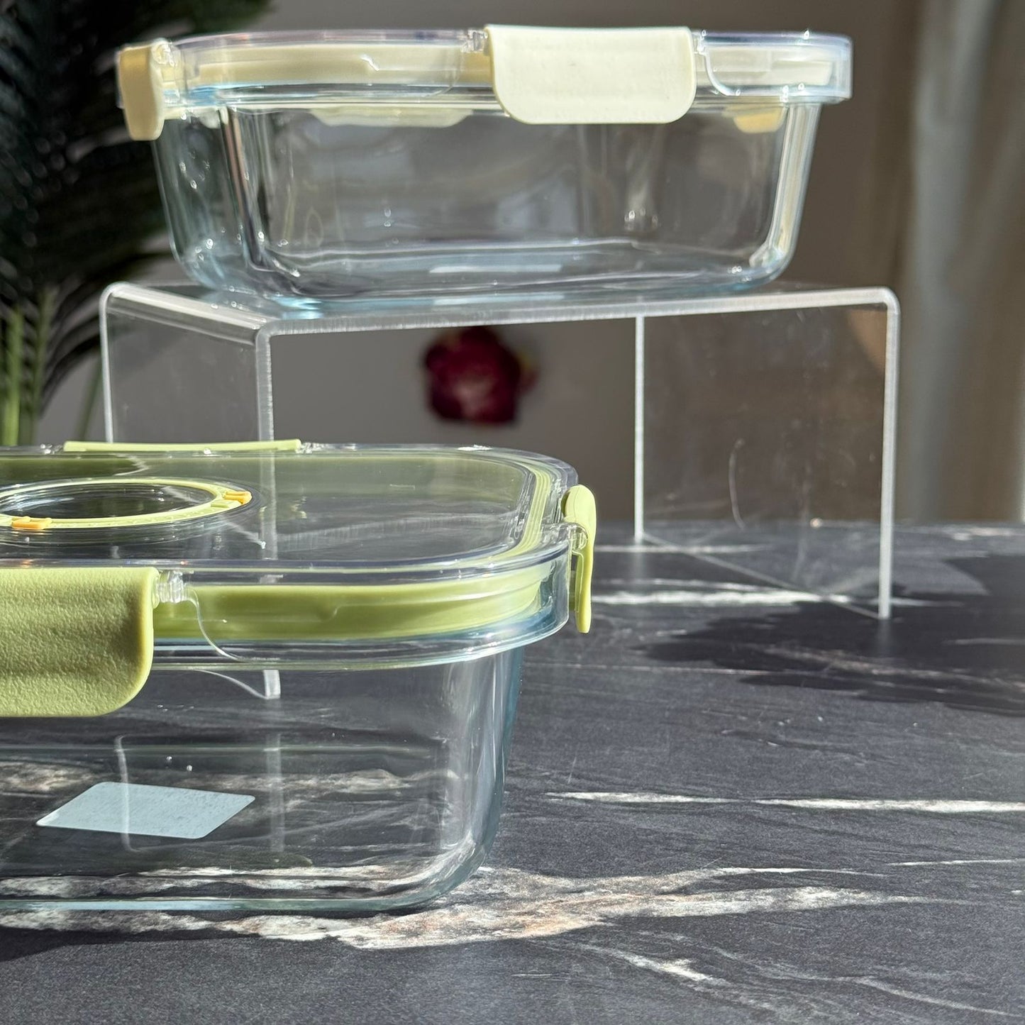 Modern Airtight Glass Food Storage Container with Dual Date Lid (Rectangular)