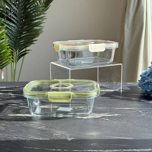 Modern Airtight Glass Food Storage Container with Dual Date Lid (Rectangular)