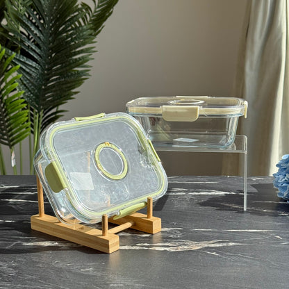 Modern Airtight Glass Food Storage Container with Dual Date Lid (Rectangular)