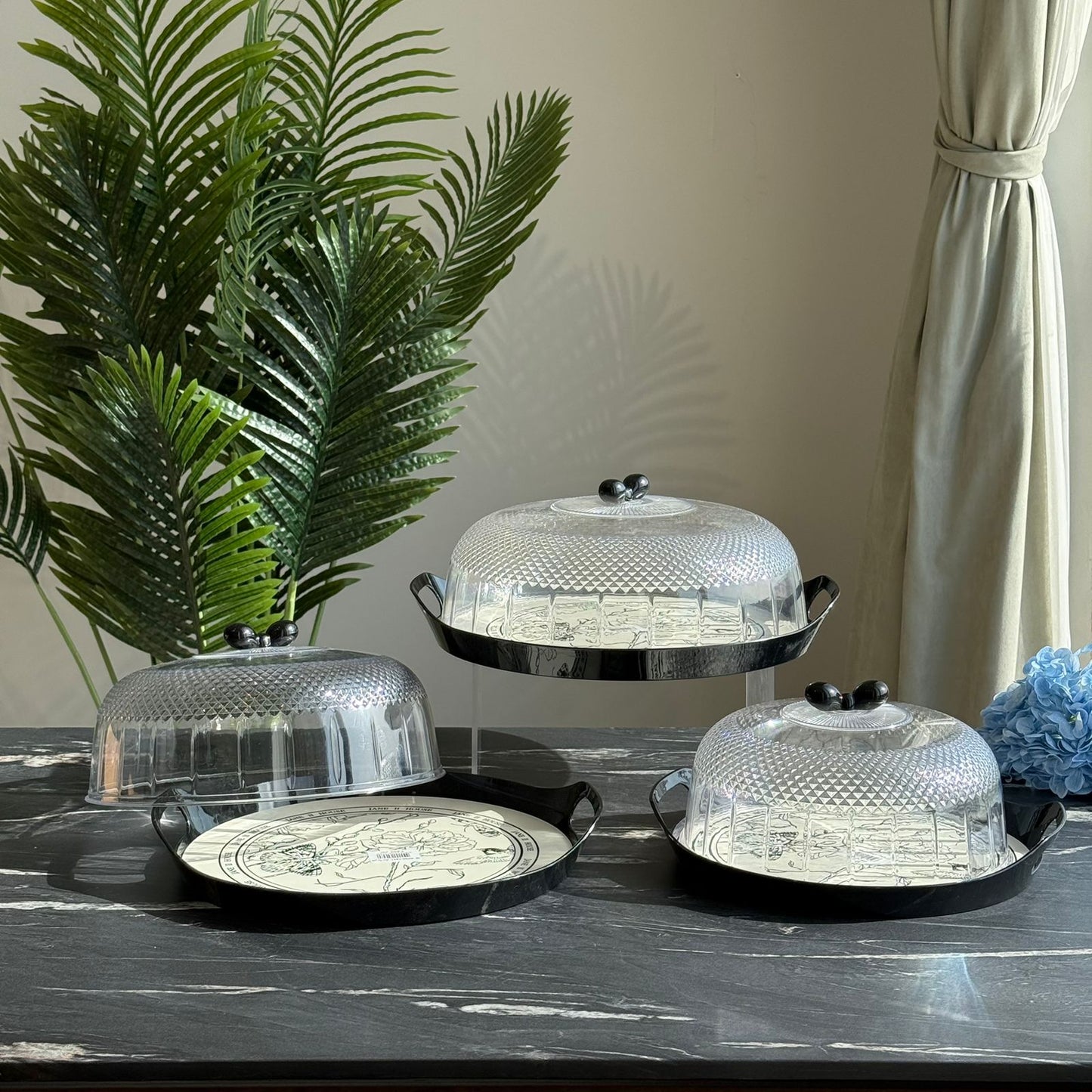 Modern Round Serving Container with Transparent Lid - 3 Sizes