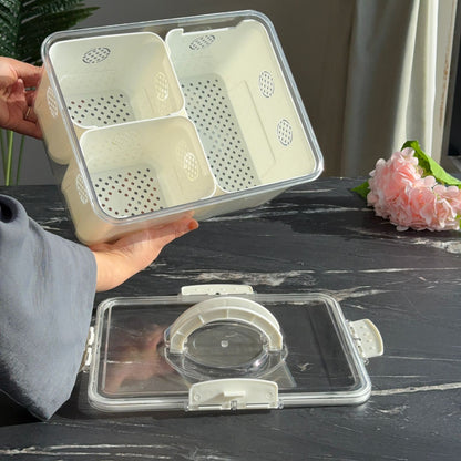 Modern Airtight Food Storage Container with 3 Removable Drain Baskets