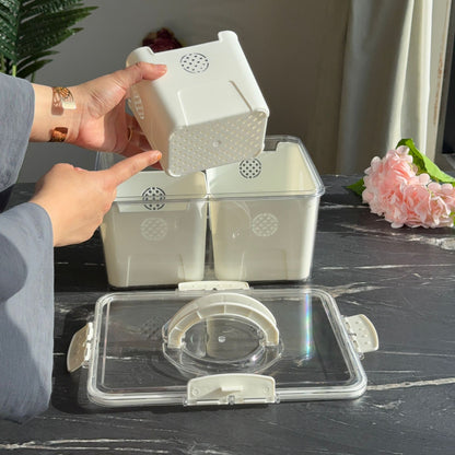 Modern Airtight Food Storage Container with 3 Removable Drain Baskets