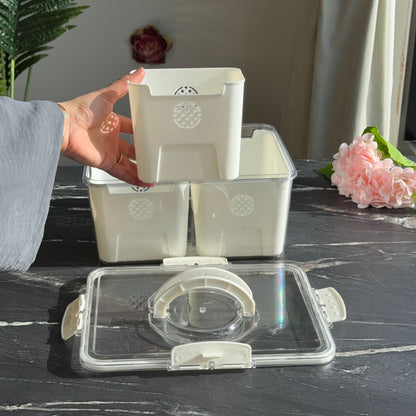 Modern Airtight Food Storage Container with 3 Removable Drain Baskets