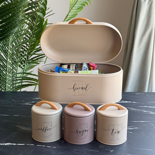 Modern Bread Bin with 3-Piece Storage Canister Set
