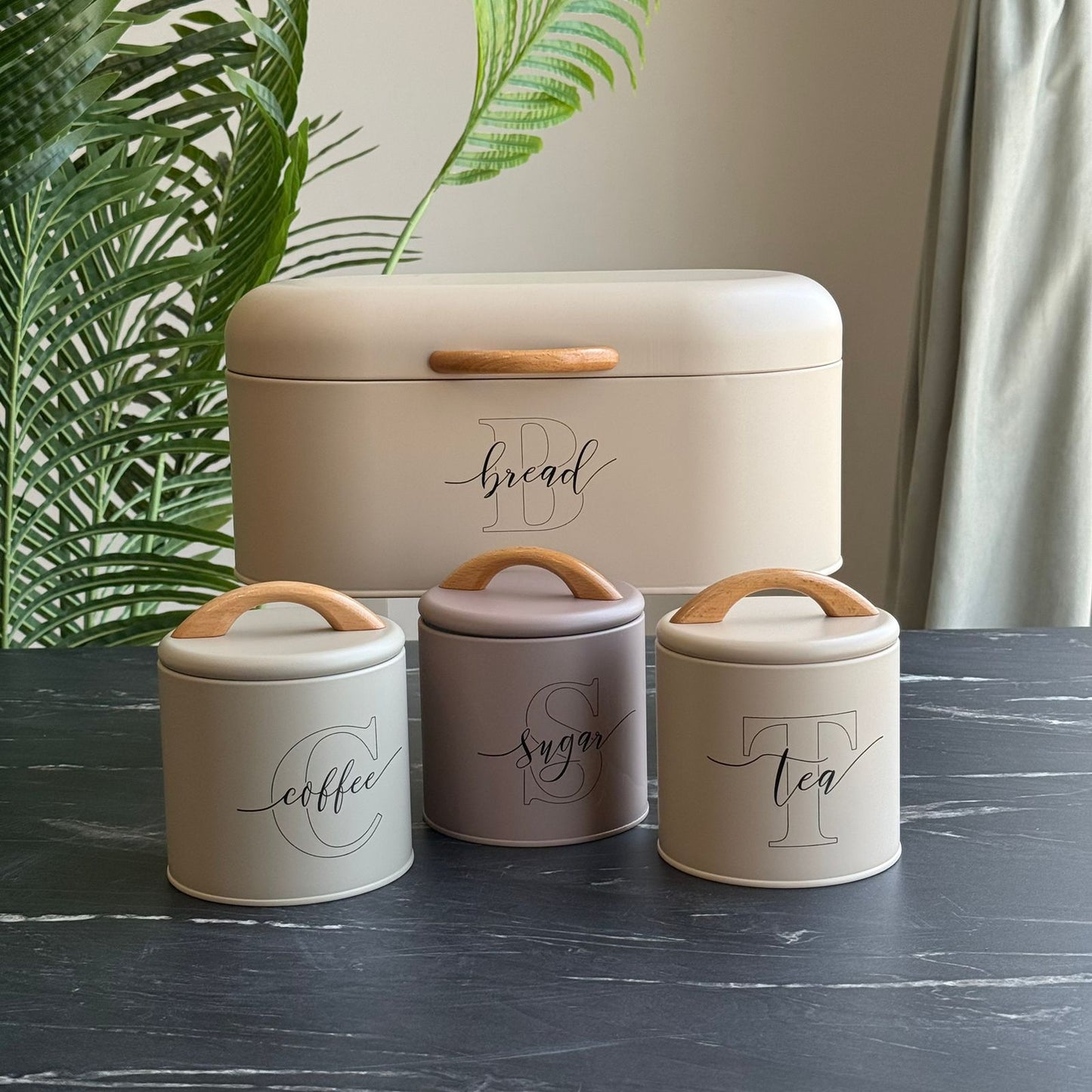 Modern Bread Bin with 3-Piece Storage Canister Set