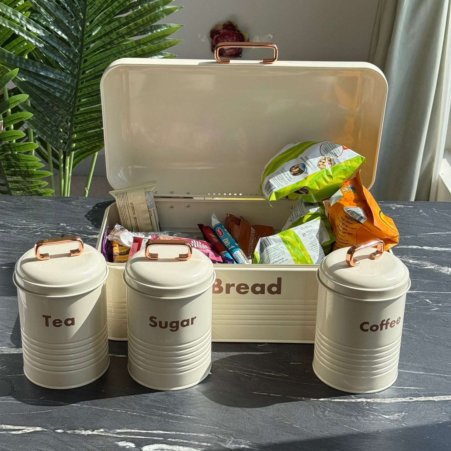 Luxury Bread Bin with 3-Piece Storage Canister Set