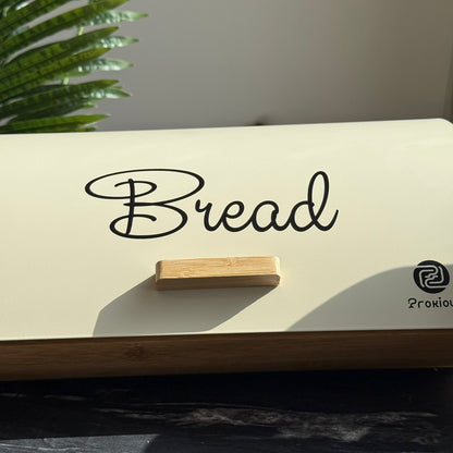 Modern Bread Bin with Storage Canister Set & Wooden Lid